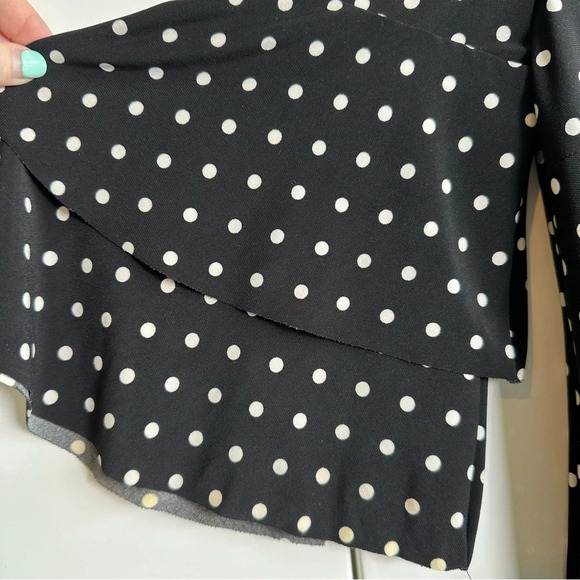 Lauren Ralph Lauren Black Dress Polka Dots Size 6 Liquid Knit Flutter Sleeves - Picture 3 of 8